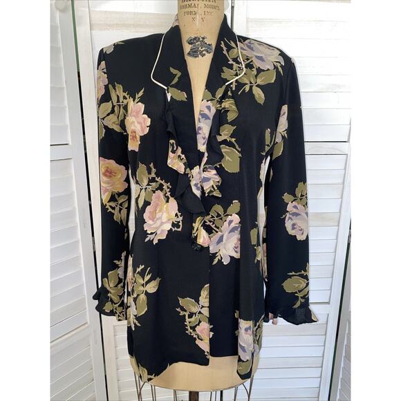 Vintage 80s Connie Anderson Audio Rayon Blazer Shrug Coat Floral Flutter Large - Picture 1 of 8